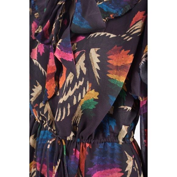 Farm Rio Womens Macaws Flight Tie-Neck Ankle Dress S  Tiered Animal Print NWT - Picture 5 of 7